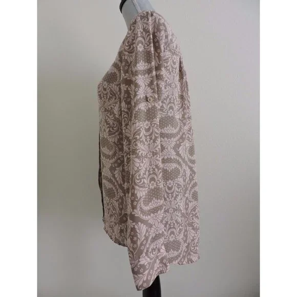 New York Company Shirt Button Down Brown Pink Career Long Tab Sleeve Blouse S - Picture 5 of 10